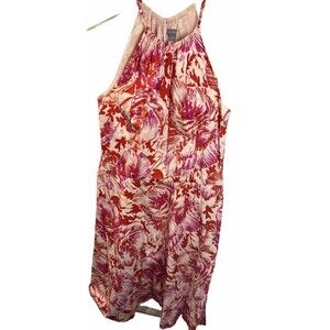 Ann Taylor Sleeveless Floral‎ poppy Lined Cotton Dress Size 4 Red Pink